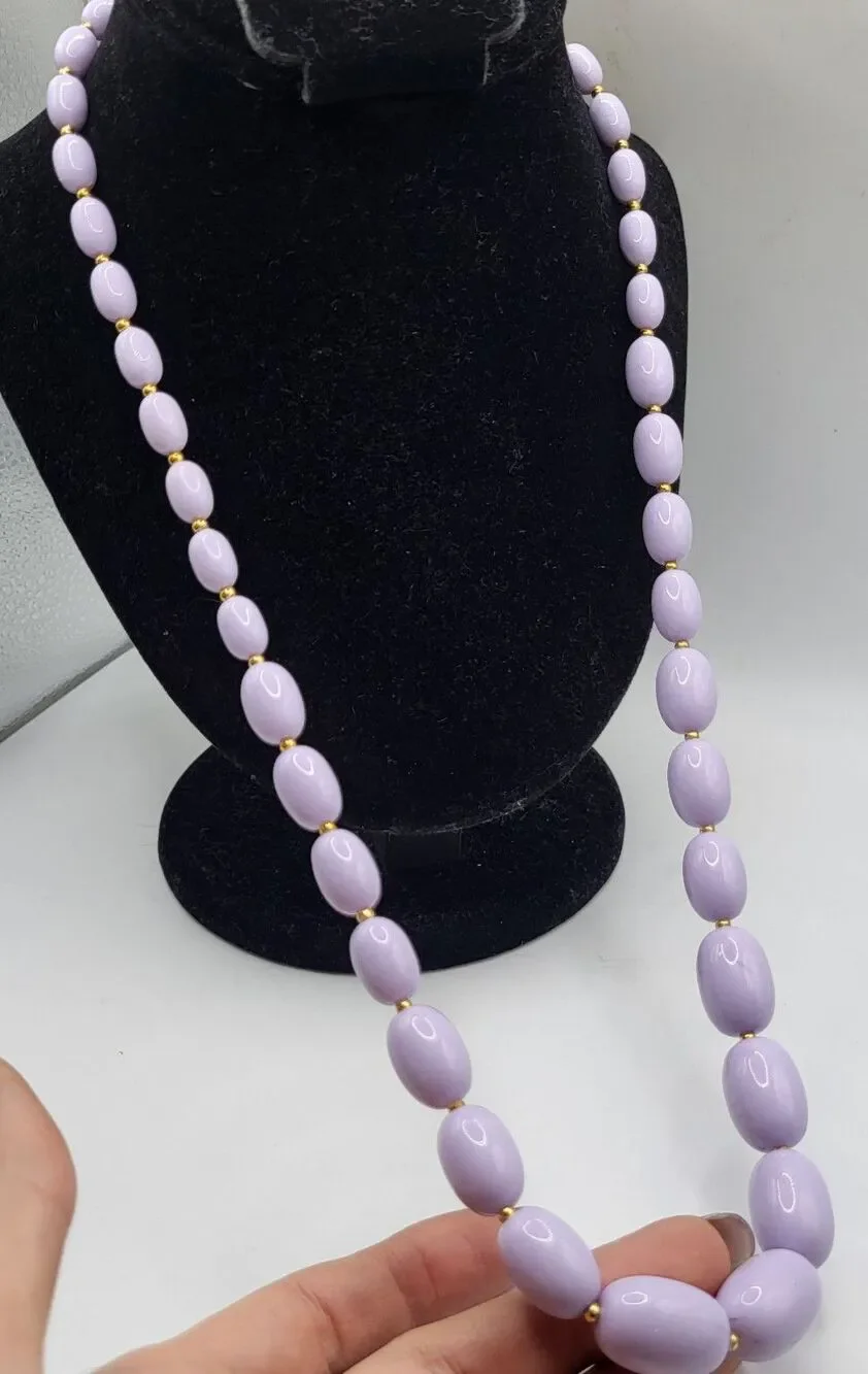 Vintage 60s Lavender Purple Chunky Beaded Necklace Lilac Estate 26in - Picture 3 of 4